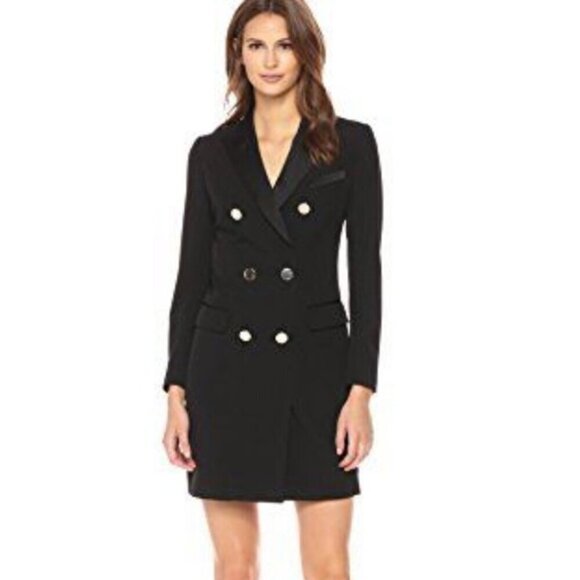 💕ANNE KLEIN💕 Double Breasted Tuxedo Blazer Dress ~ Black 12 - Picture 1 of 16